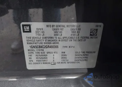 2016 Chevrolet Tahoe Lt from USA, damaged, VIN 1GNSCBKC2GR466366